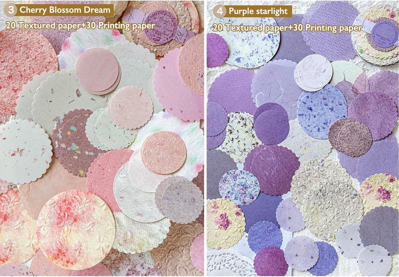 K Kattone 300Pcs Scrapbook Supplies Kit, Round Edge Colorful Textured Embossed Rice Decoupage Paper for Scrapbooking, Junk Journaling, Card Making, Mixed Media Collage, Vibrant DIY Decorative Materials Gift Set - Image 3